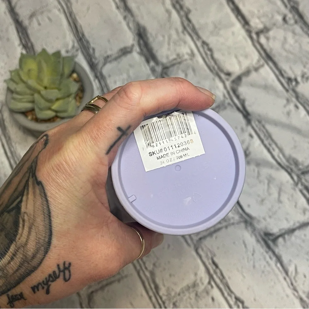 24 oz Starbucks Siren Matte Purple Lilac Lavender Stud Diamond Grid Tumbler